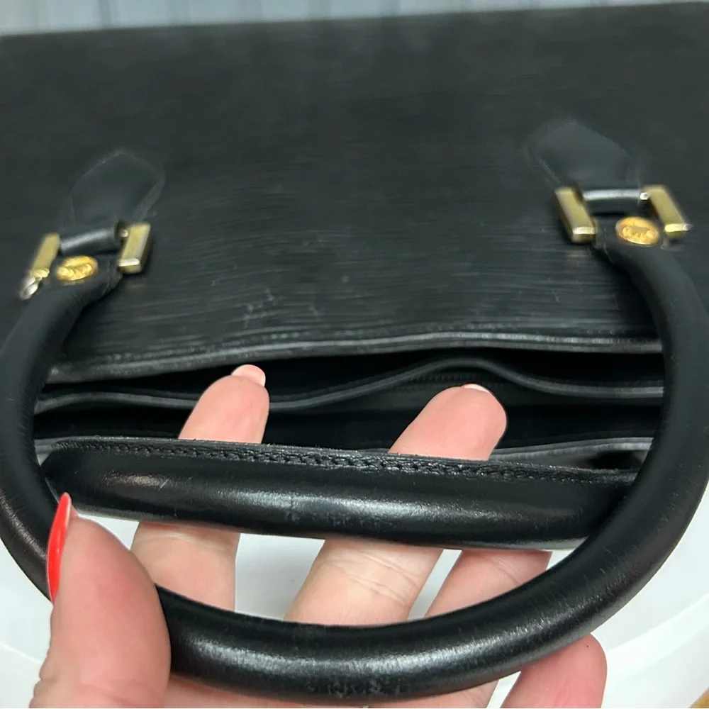 Vintage Black Epi Leather Structured Top Handle Bag Made in Canada Minimalist - Picture 10 of 17